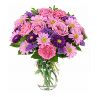 Romantic Whispers Round Vase Pink and Purple Blooms