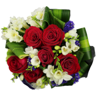 Lush Red Rose Romance Half Dozen with White Blooms