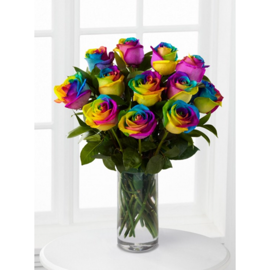 20pcs Rainbow Rose in Vase Arrangement – Order 5 Days in Advance